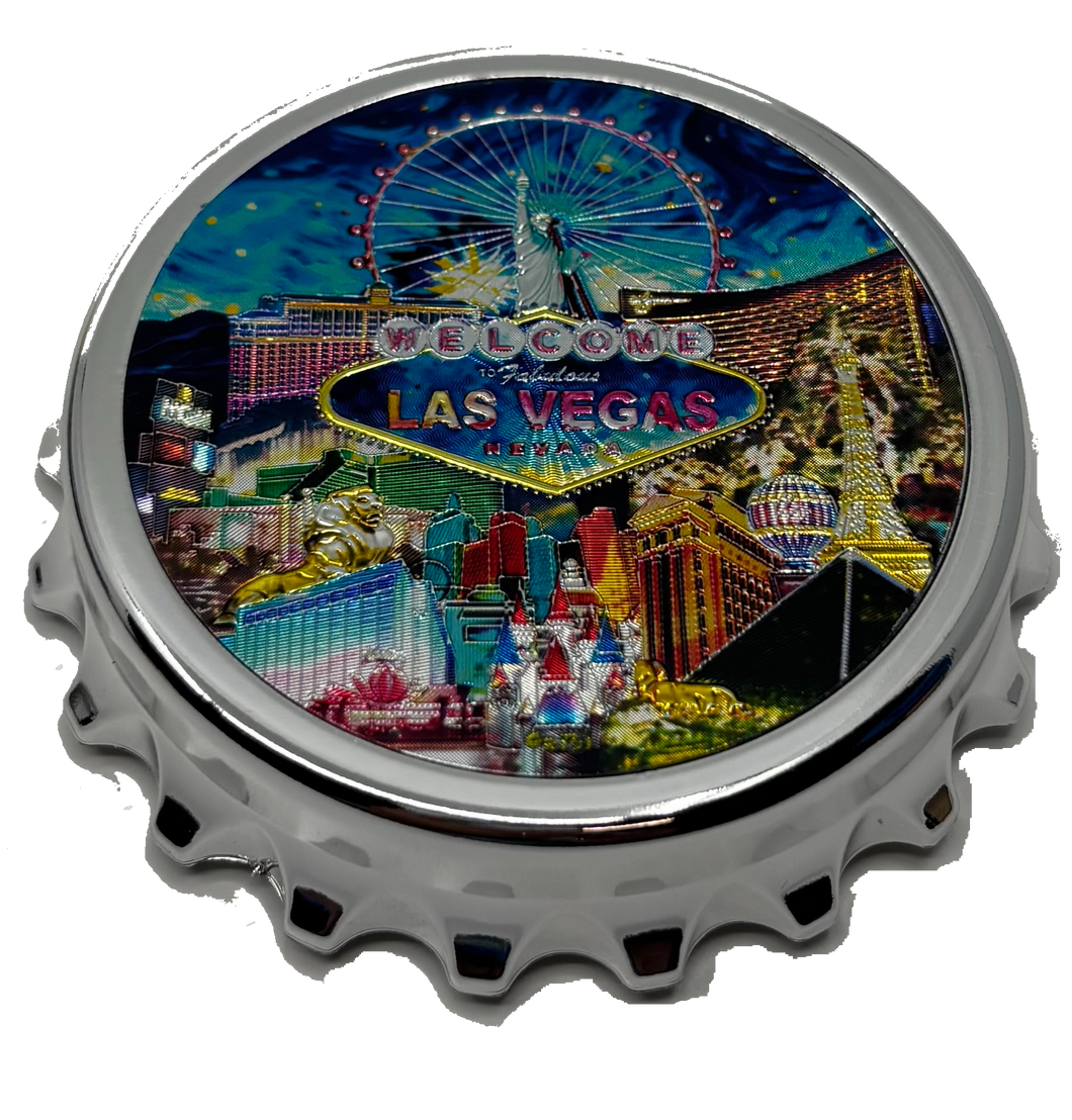 Las Vegas Bottle Cap Bottle Opener Magnet