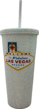 Las Vegas Bling Tumbler – 24 oz Rhinestone Drink Cup with Vegas Sign