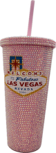 Las Vegas Bling Tumbler – 24 oz Rhinestone Drink Cup with Vegas Sign
