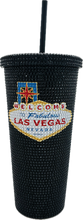 Las Vegas Bling Tumbler – 24 oz Rhinestone Drink Cup with Vegas Sign