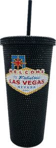 Las Vegas Bling Tumbler – 24 oz Rhinestone Drink Cup with Vegas Sign