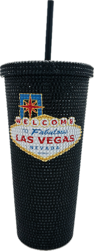 Las Vegas Bling Tumbler – 24 oz Rhinestone Drink Cup with Vegas Sign