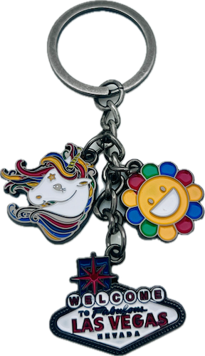 Rainbow Unicorn and Wildflower Las Vegas Charm Keychain