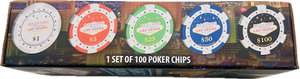 100 Chip Poker Set, Welcome to Las Vegas Sign, 100 11.5g Chips, 5 Denominations, Chip Rack Included