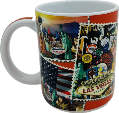 Las Vegas Postage Stamp Collage 11 oz Mug