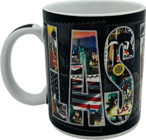 Las Vegas Letter Stamps w/ Collage of City Landmarks - 11 oz - Mug