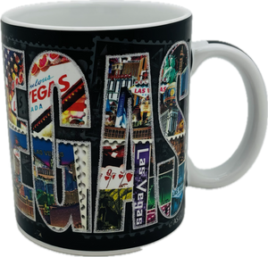 Las Vegas Letter Stamps w/ Collage of City Landmarks - 11 oz - Mug