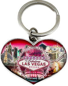 Las Vegas Strip Landmark Heart Shaped Keychain