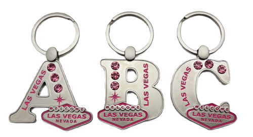 Initial Keychains - Las Vegas Pink Gemstone Design