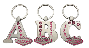 Initial Keychains - Las Vegas Pink Gemstone Design