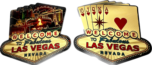 Las Vegas Multi- Foil  Gold Royal Flush Two Sided Sign Magnet