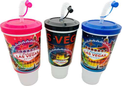 Las Vegas Skyline Plastic Cups with Straw & Lid