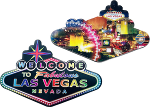 Las Vegas Multi- Foil Double Sided Welcome Sign Magnet- Black/Rainbow