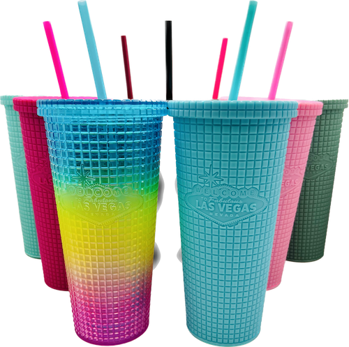 Las Vegas Sign Grid Tumblers w/ Straw