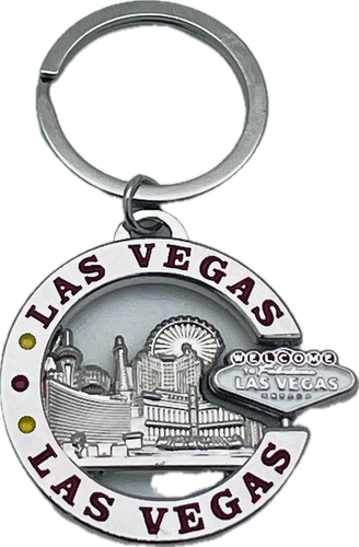 Las Vegas Skyline and Spinning Sign Key Chain