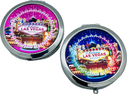 Las Vegas Landmark Circle Compact Mirror - Las Vegas Strip - Metal Case