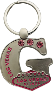 Las Vegas Pink Jeweled Initial Keychain