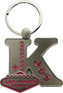 Las Vegas Pink Jeweled Initial Keychain