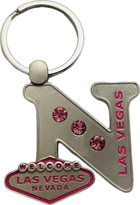 Las Vegas Pink Jeweled Initial Keychain