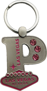 Las Vegas Pink Jeweled Initial Keychain