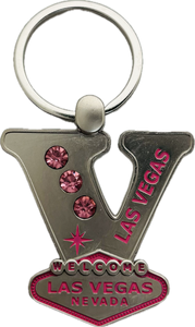 Las Vegas Pink Jeweled Initial Keychain