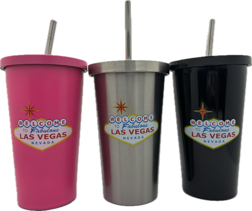 Las Vegas Metallic Tumbler w/ Straw