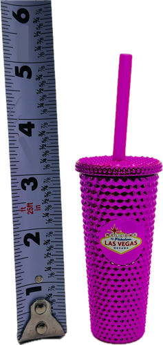 Las Vegas Sign Grid Shot Glass Mini Tumblers w/ Straw