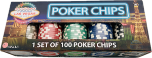 100 Chip Poker Set, Welcome to Las Vegas Sign, 100 11.5g Chips, 5 Denominations, Chip Rack Included