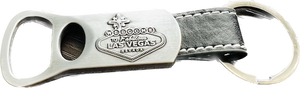 Las Vegas Silver Bottle Opener Leather Strap Keychain