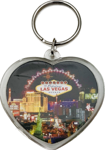 Las Vegas Heart Shaped Plastic Keychain (Black Landmark)