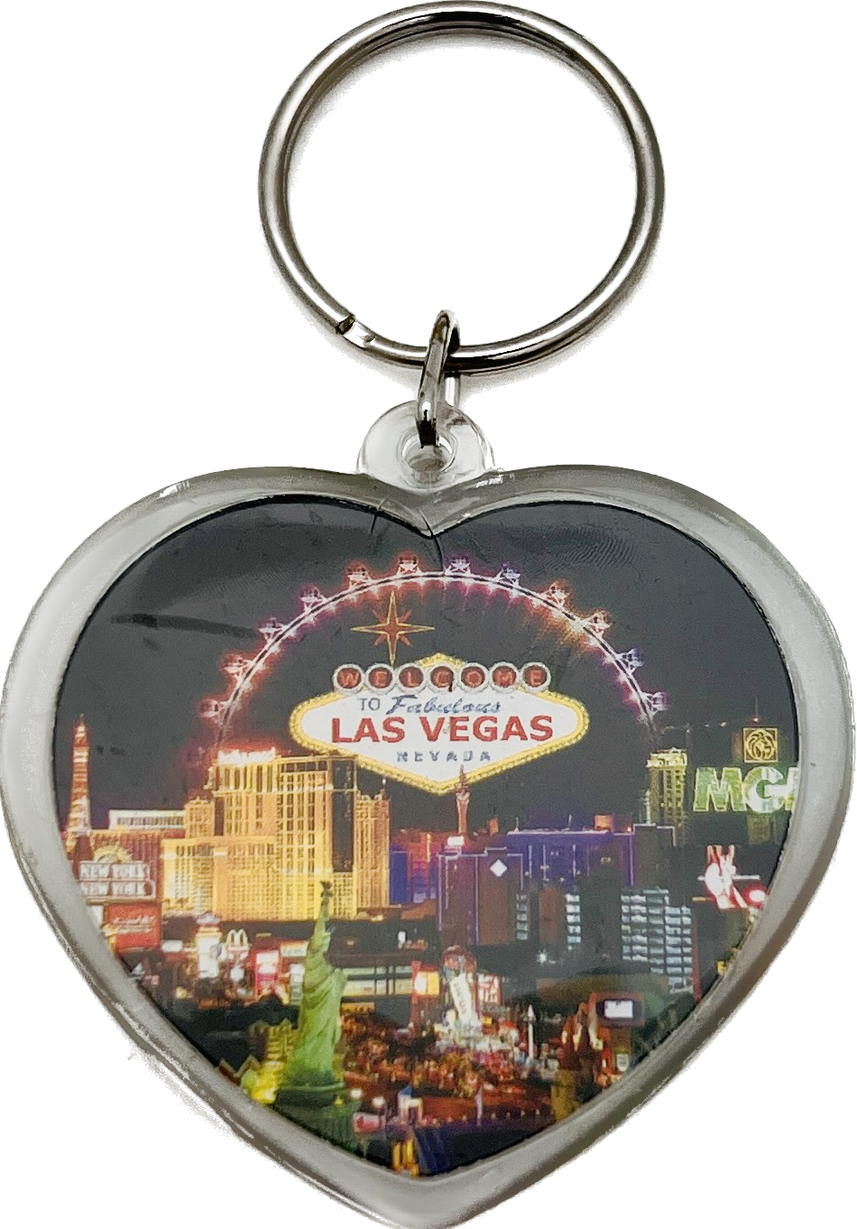 Las Vegas Heart Shaped Plastic Keychain (Black Landmark)