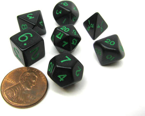 Mini Polyhedral Black & Green Dice Set